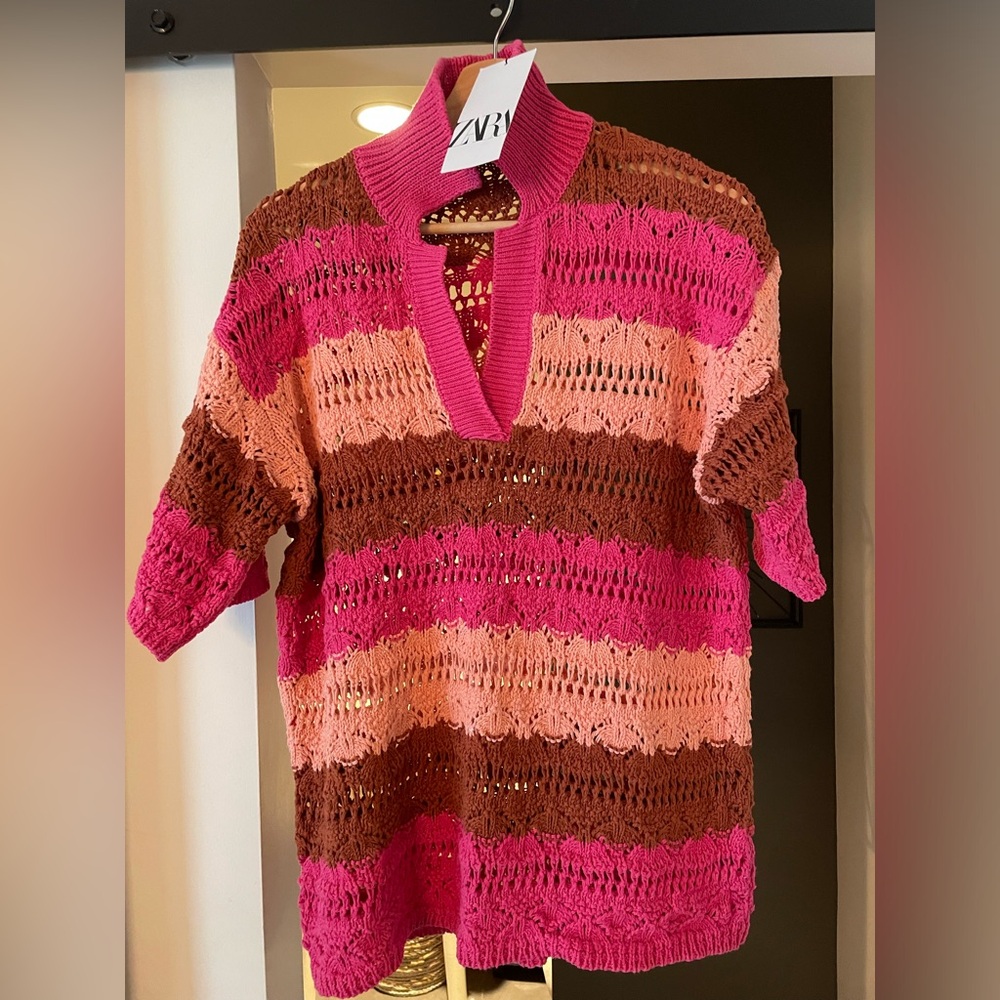 Zara crochet sweater. Stand up collar or can put down